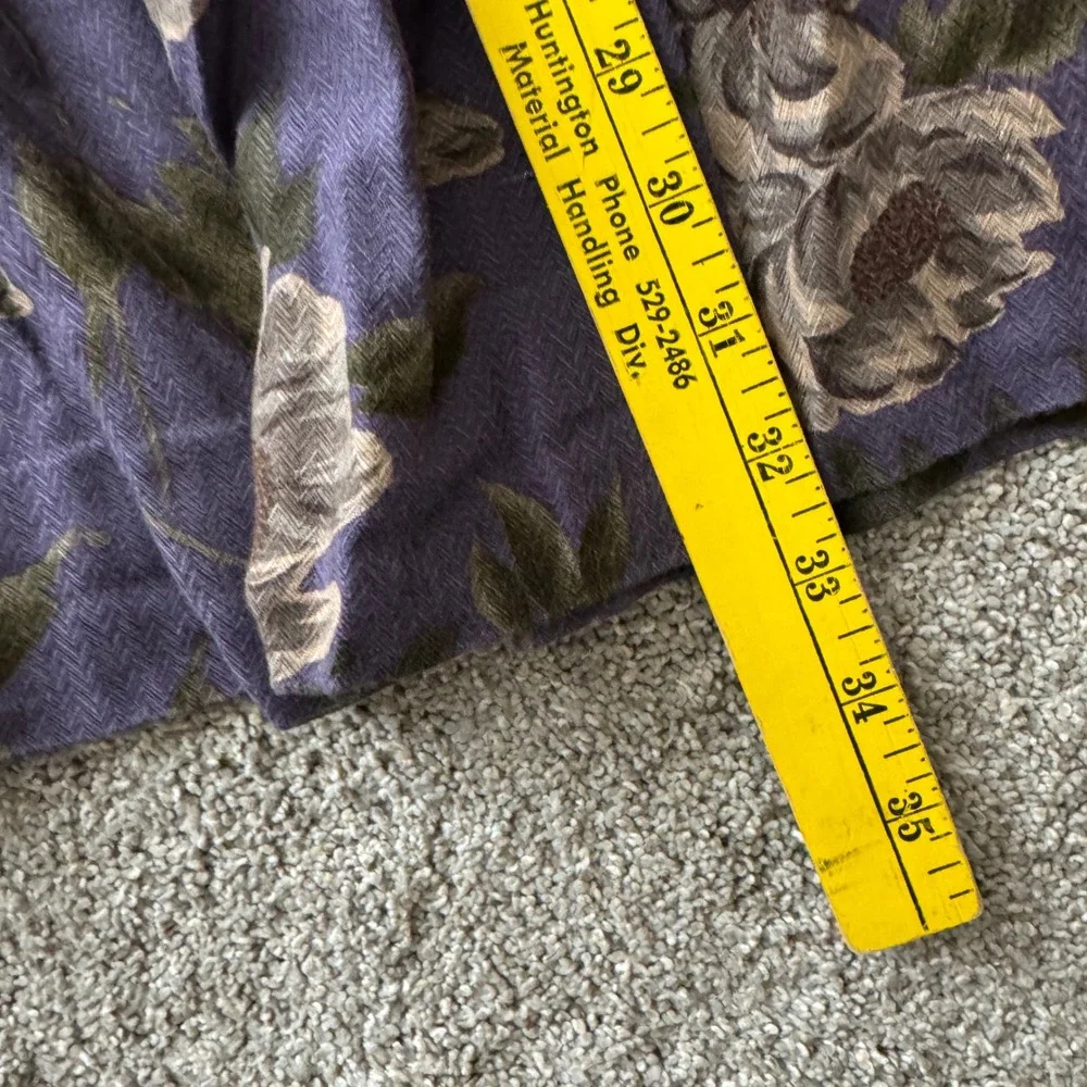 Vintage Purple Floral Pleated Midi Pull On Skirt Herringbone Rayon Small Earthy